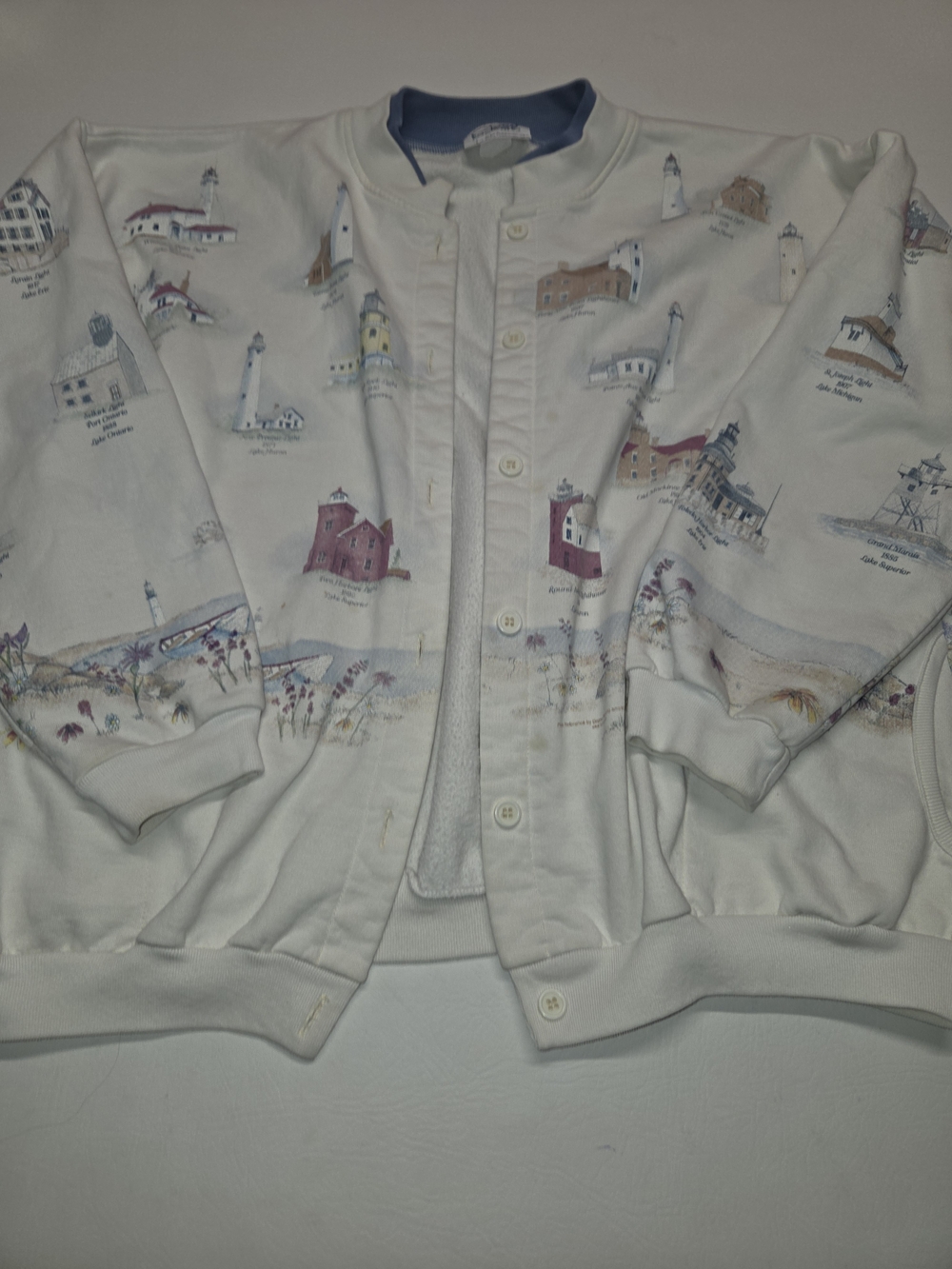Artisan vintage 1990s all-over print lighthouse cardigan sweatshirt